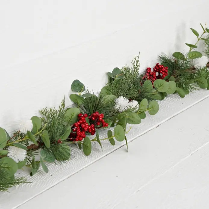 4' Silver Dollar Eucalyptus with White Thistle and Red Pepper Berry
