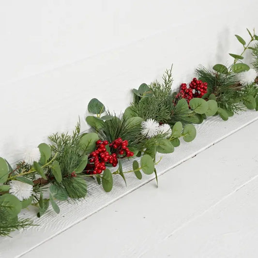 4' Silver Dollar Eucalyptus with White Thistle and Red Pepper Berry