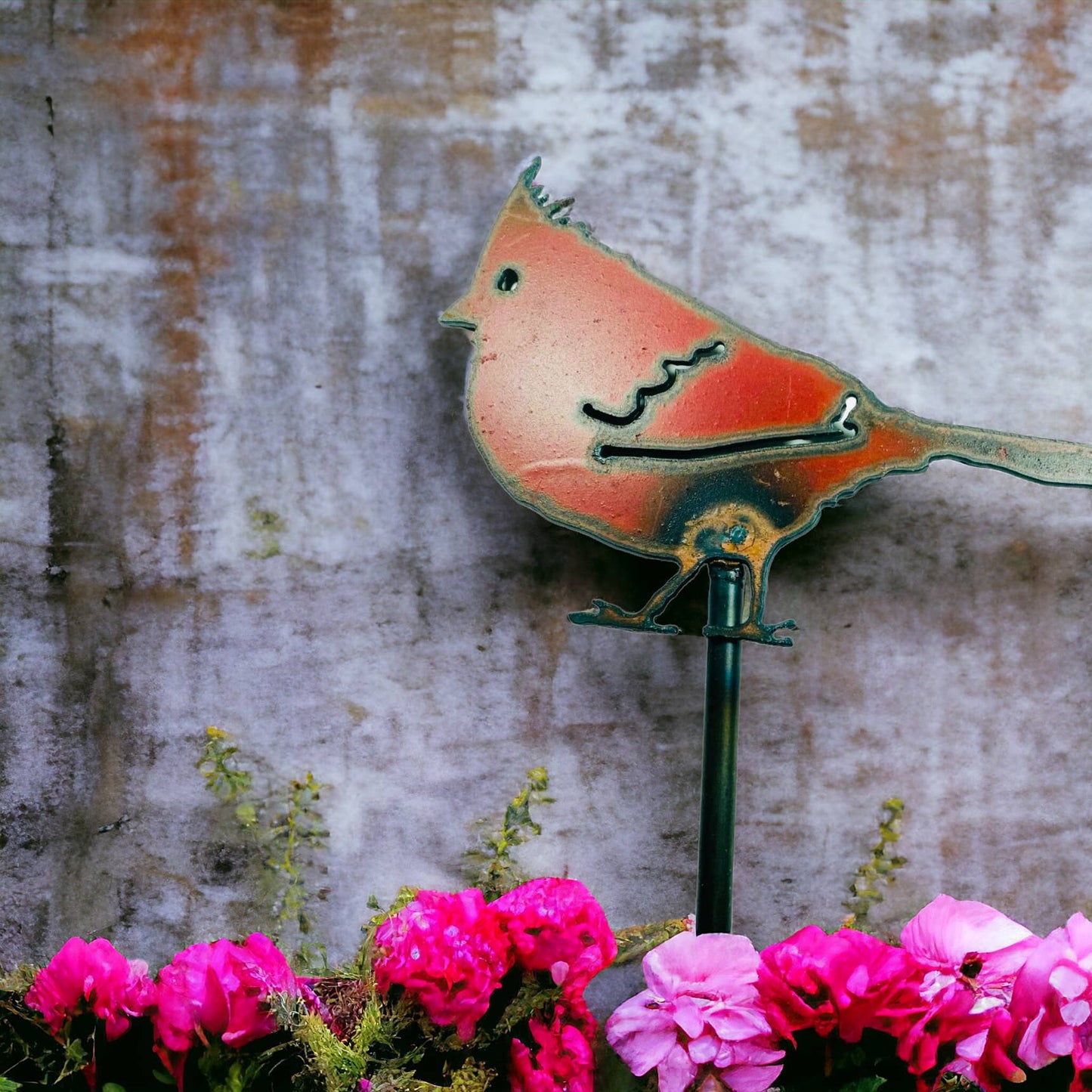 Bird Plant Stakes Cardinal Christmas Gardner recycled metal