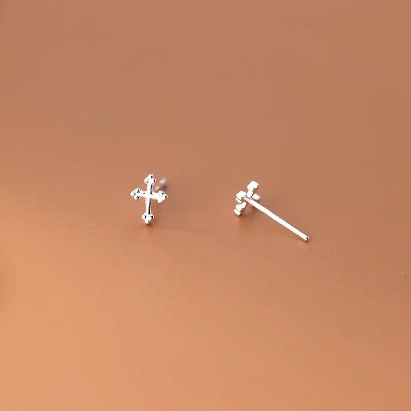 Dainty Silver Cross Studs