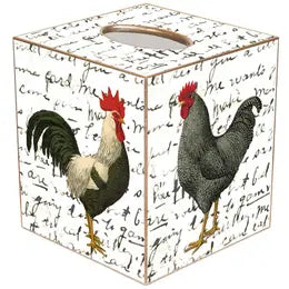 Rooster on Script Tissue Box Cover