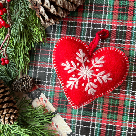 Heart Embroidered Wool Christmas Ornament