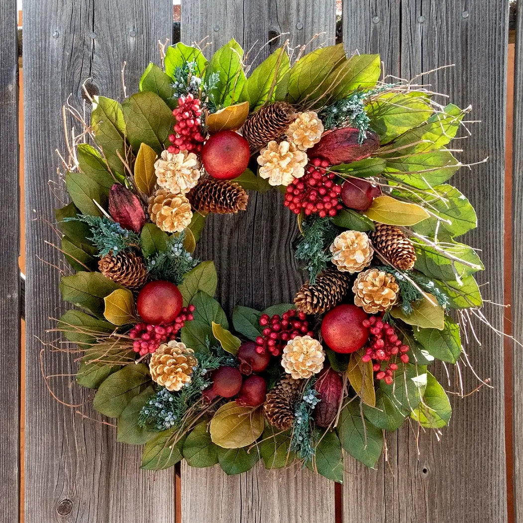 Golden Pinecone and Pomegranate Wreath