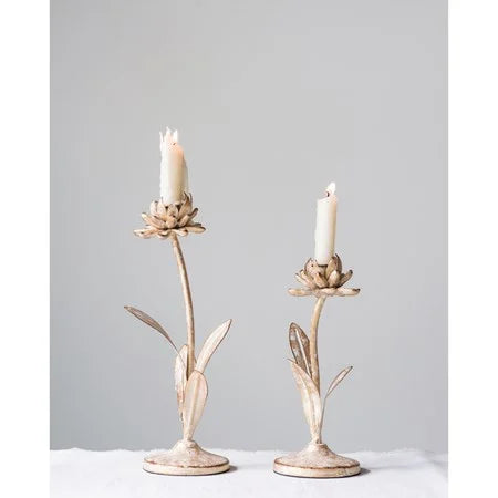 Metal Flower Taper Candle Holder, gold