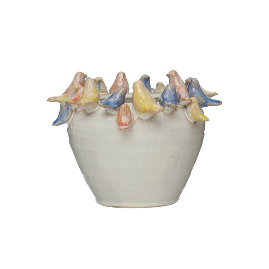 Large Bird Cachepot, Multicolor,7.5", bowl