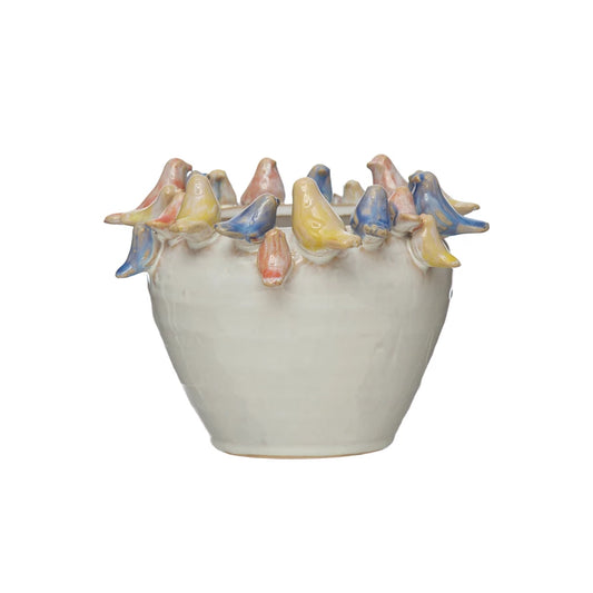 Large Bird Cachepot, Multicolor,7.5", bowl