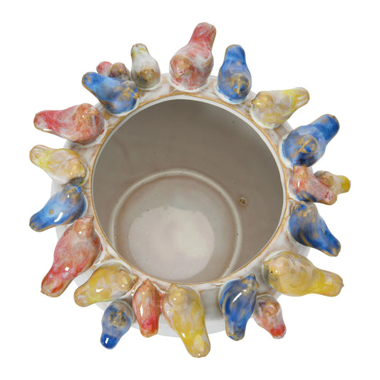 Large Bird Cachepot, Multicolor,7.5", bowl