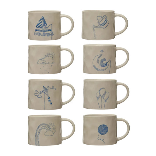 Blue and White Stoneware Mugs