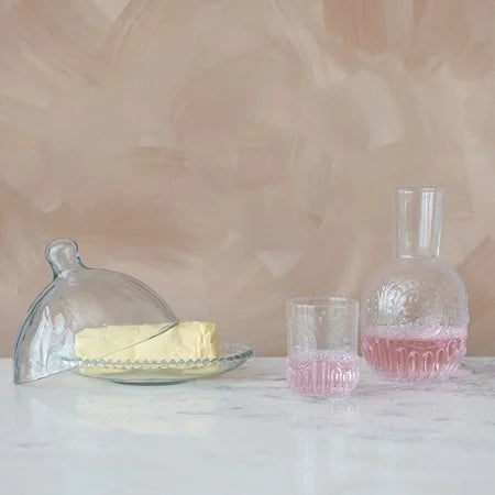 Glass Cloche with Hobnail Tray