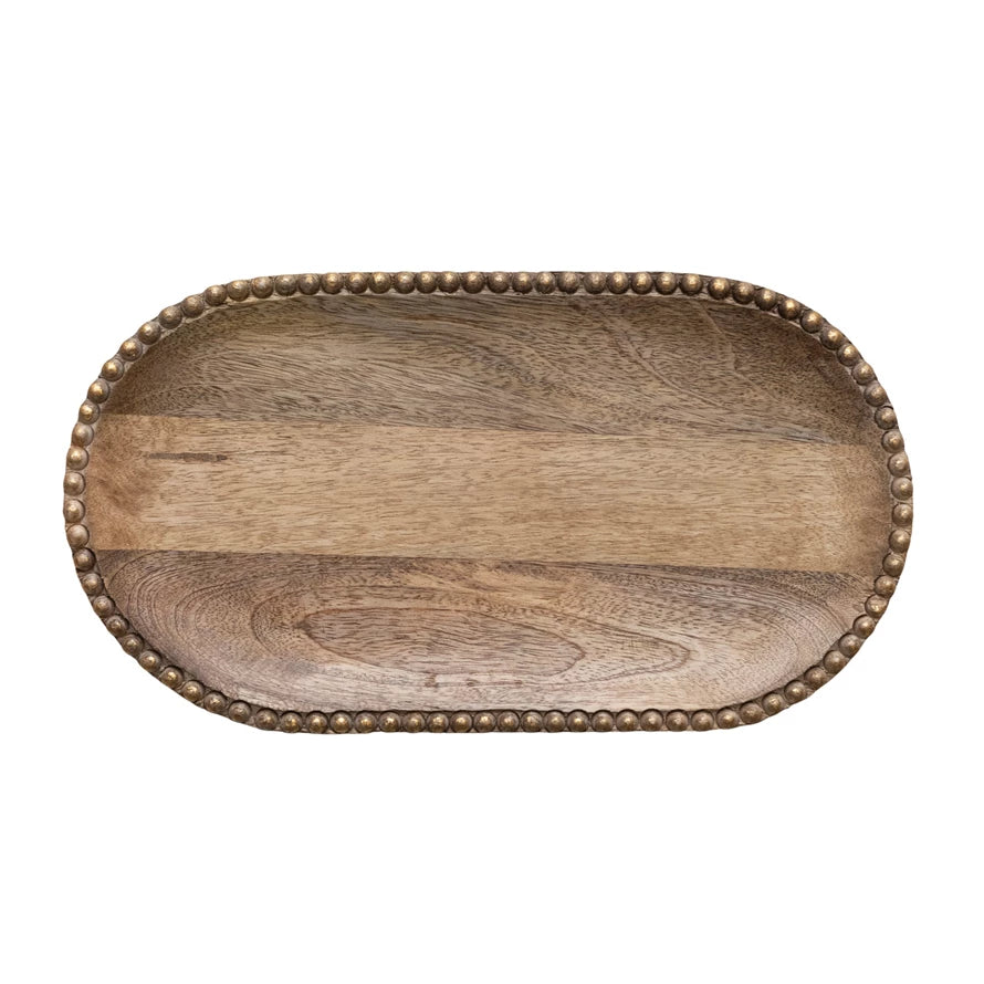 Mango Wood Tray with Wooden Beads