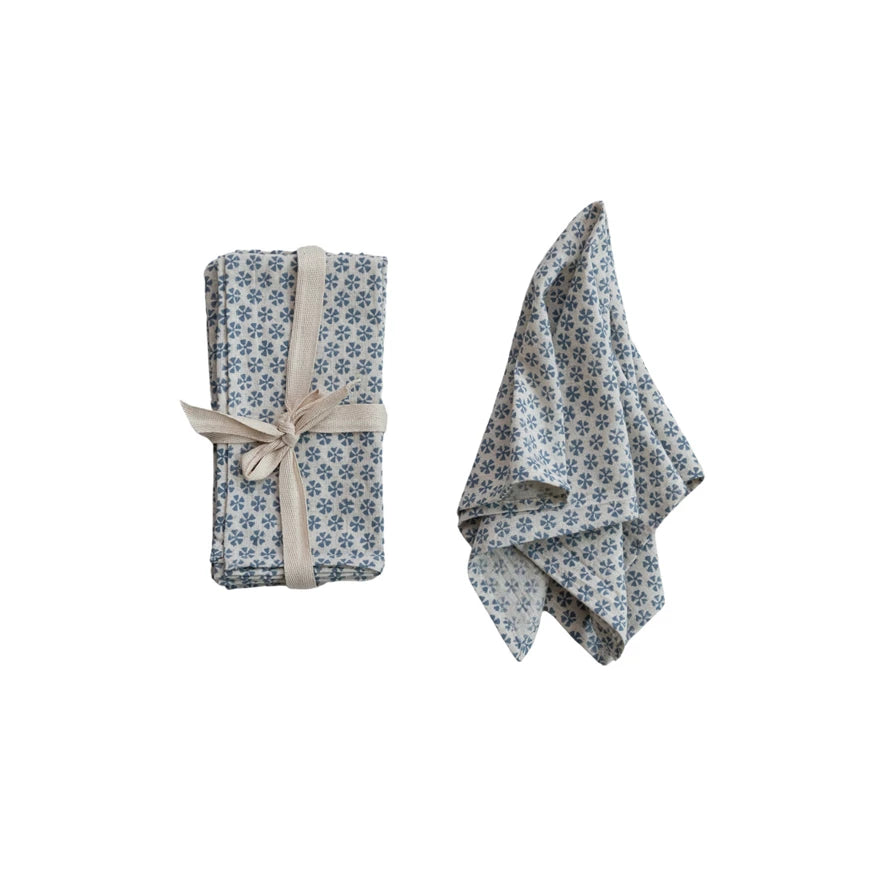 Meadow Flower Blue and White Linen Napkins