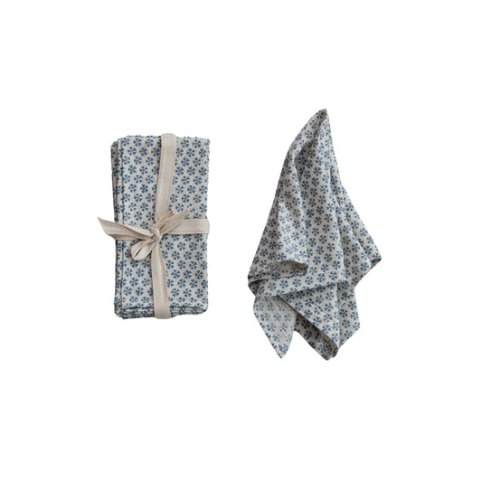 Meadow Flower Blue and White Linen Napkins