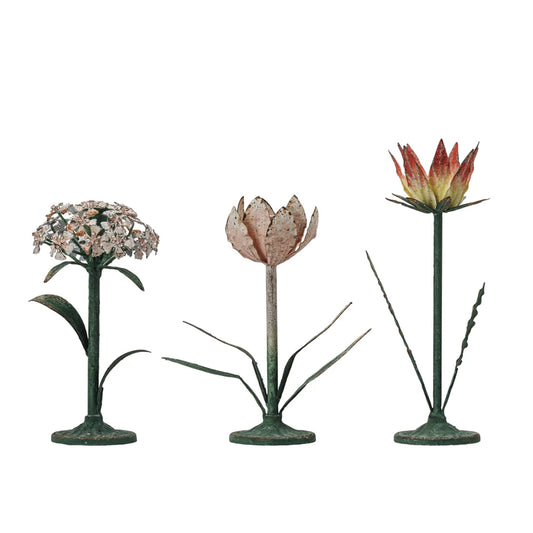 Painted Flower Toleware Candle Holders Pair