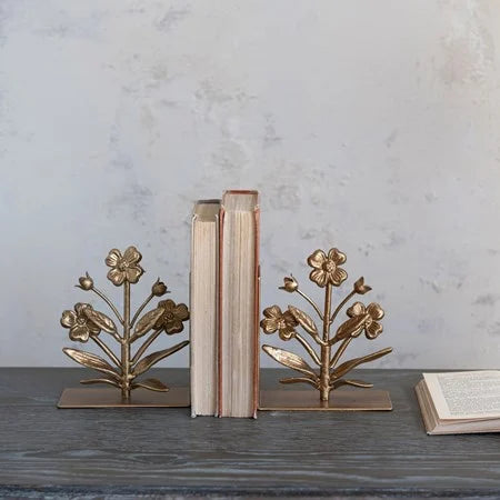 Flower Shaped Bookends, Cast Iron,Antique gold Finish