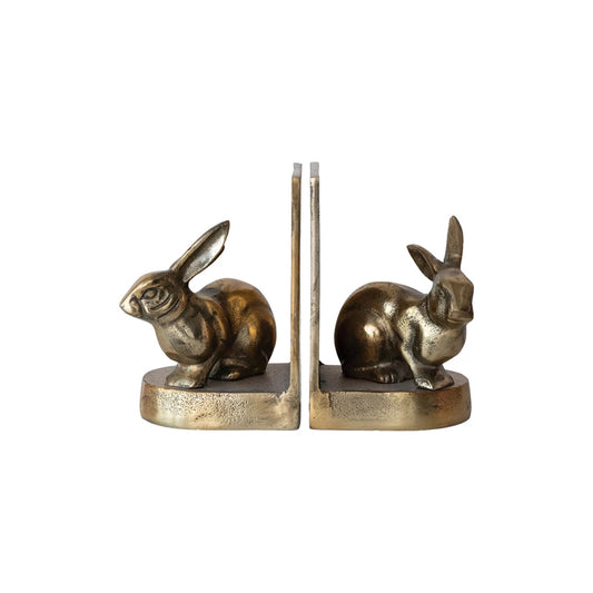 Rabbit Bookends, Antique Gold Finish