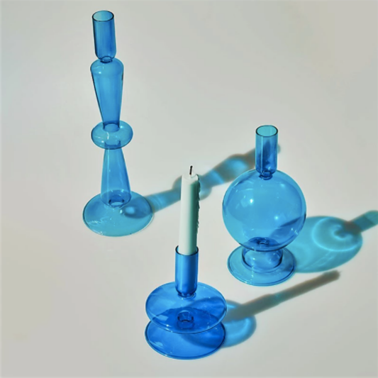 Light Blue Glass Candlestick Holder