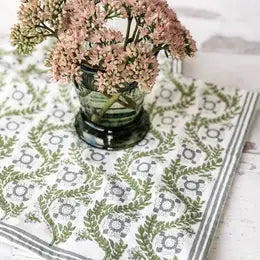 Gray and Green Villa Vaux Tablecloth, grey