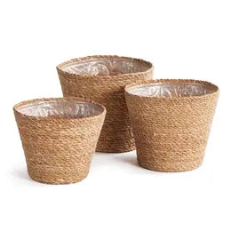 Seagrass (NOT Tapered) baskets with plastic liner, waste can, trash can, lined