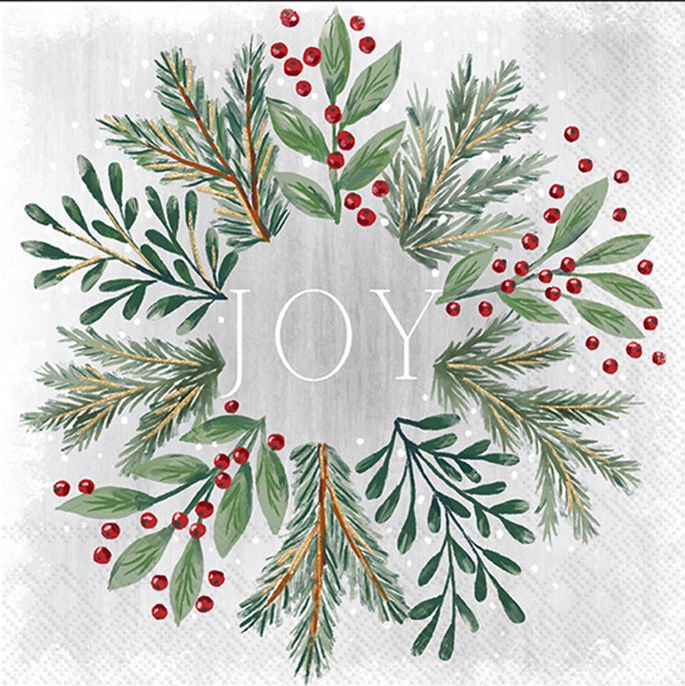 Joy Paper Cocktail Napkins Pk/20 Gilded Painterly Wreath