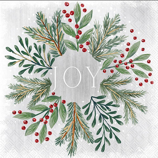 Joy Paper Cocktail Napkins Pk/20 Gilded Painterly Wreath