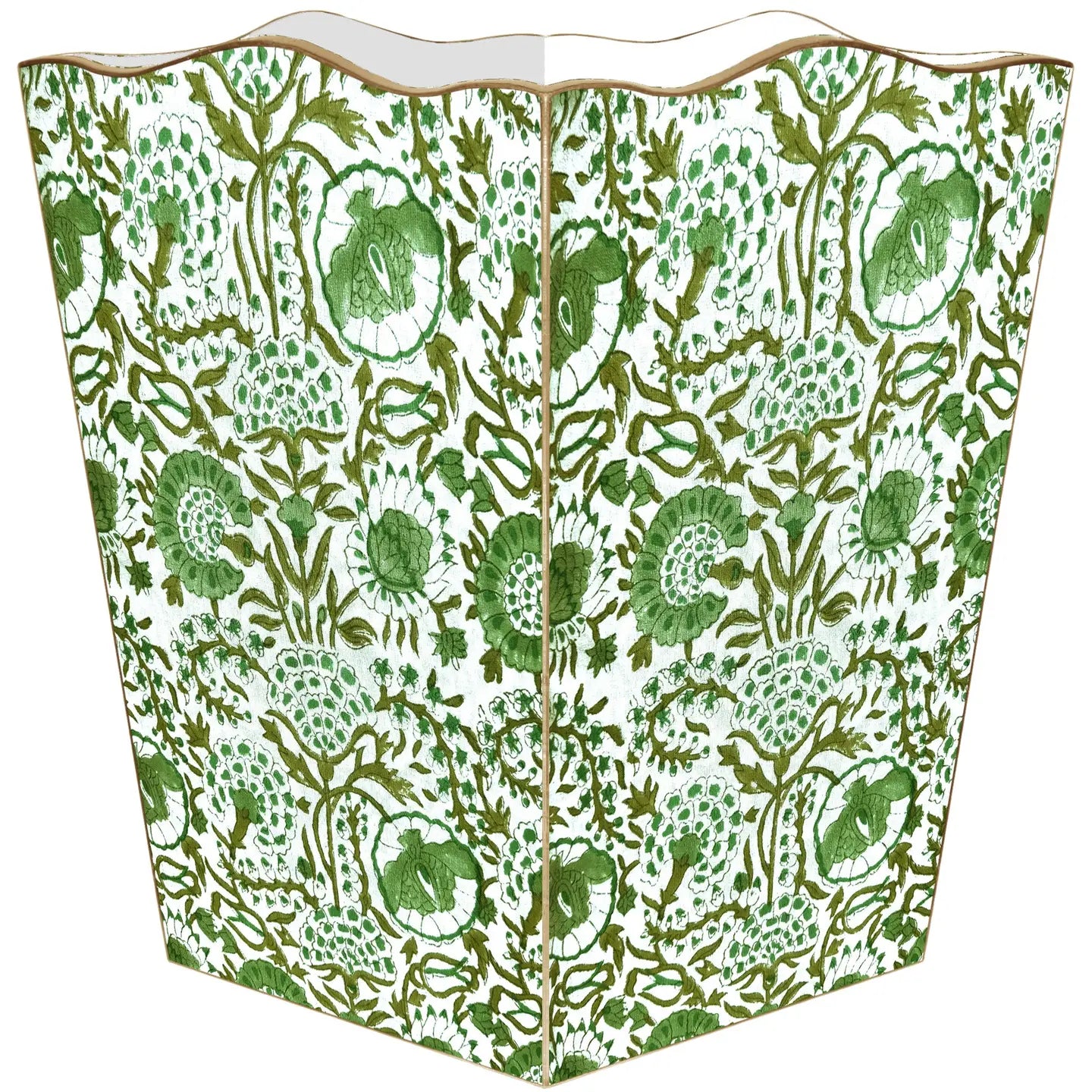 Green Floral Wastebasket