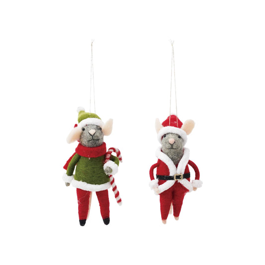 Felt Mouse Ornament - candy cane or Santa outfit