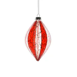 Clear, red Glass Sparkling Striped Drop Ornament