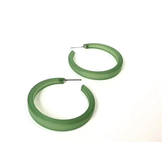 Sea Glass Green Phoenix Tapered Frosted Hoop Earrings