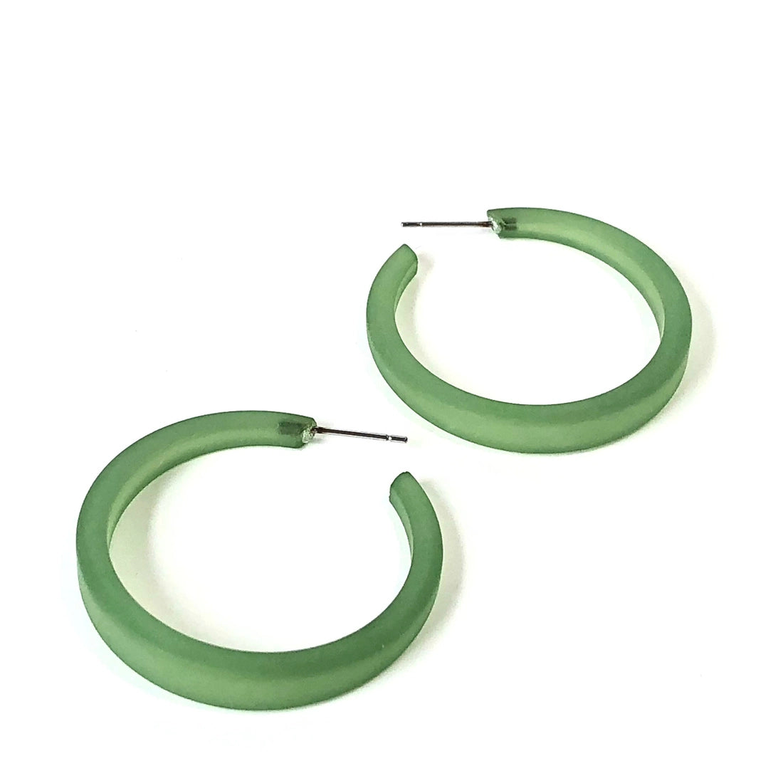 Sea Glass Green Phoenix Tapered Frosted Hoop Earrings