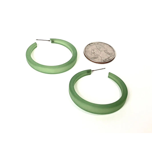 Sea Glass Green Phoenix Tapered Frosted Hoop Earrings