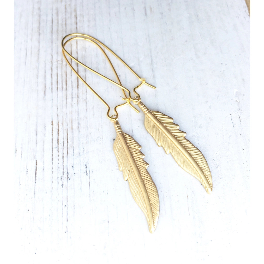 Long Gold Feather Earrings