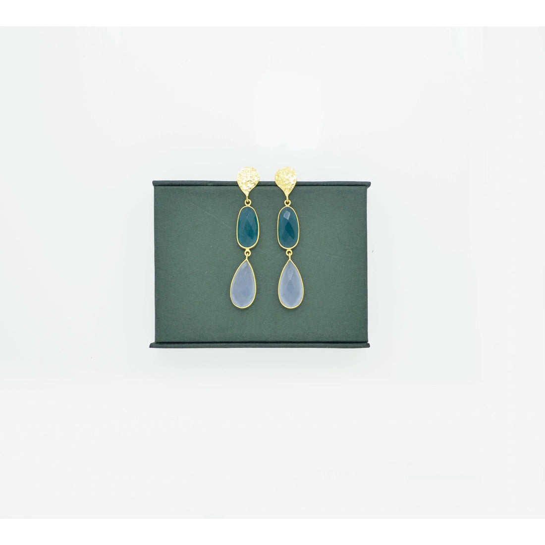 Blue Jade & Purple Chalcedony Earrings Gold