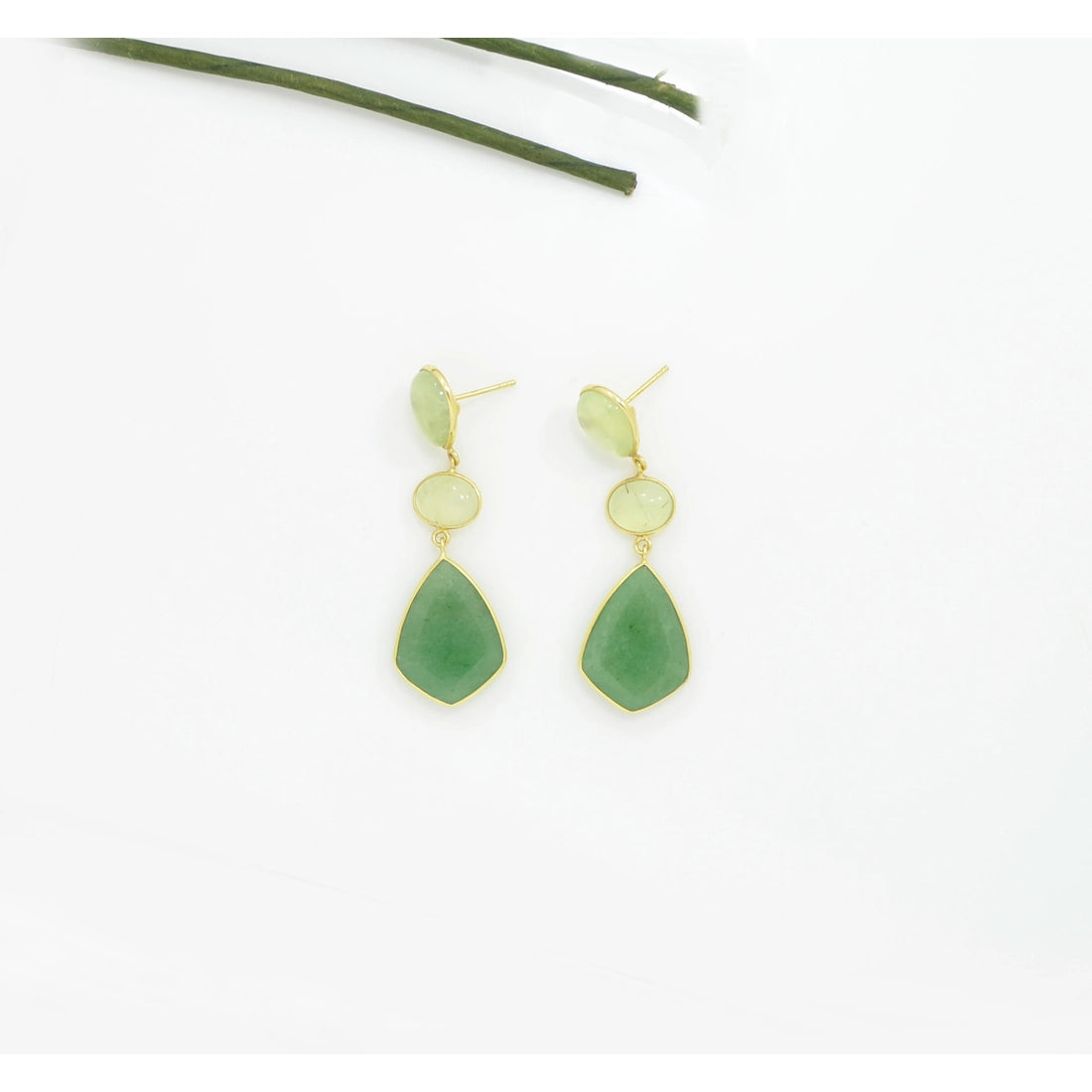 Green Aventurine & Prehnite Earrings Gold Plated Silver 925