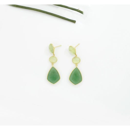 Green Aventurine & Prehnite Earrings Gold Plated Silver 925
