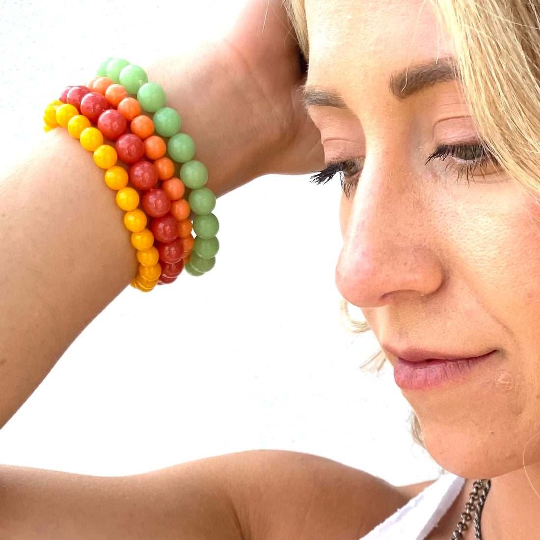 Coral Citrus Stack and Stretch Bracelet Set, bracelets