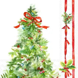 Christmas Cocktail Napkins, paper, tree with ribbon