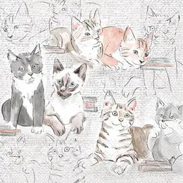 Library Cat Cocktail Napkins, Gray, grey