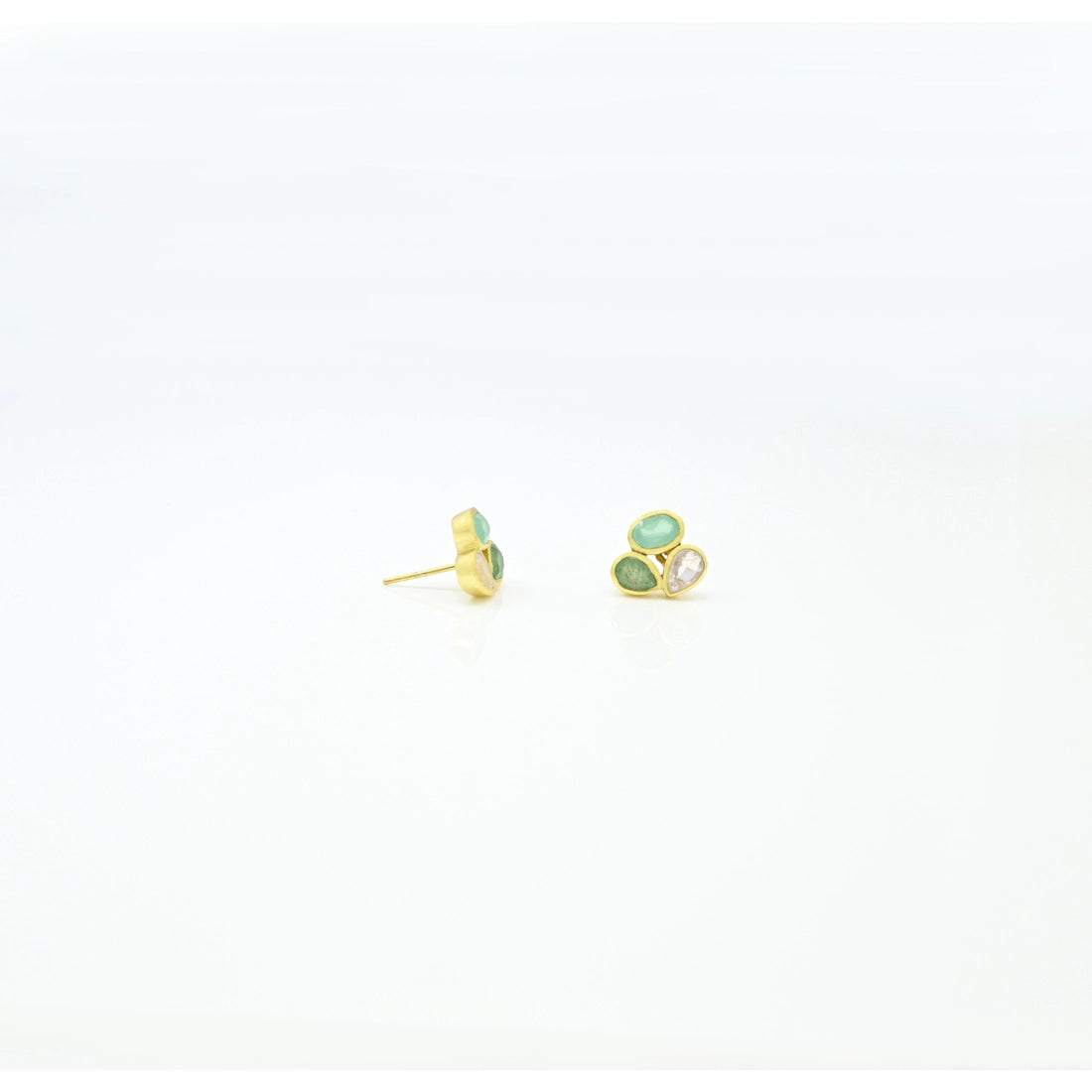 Ear Studs Green Aventurine & Rose Quartz Gold Silver 925, earrings