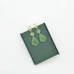 3 Stone Drop Earrings of Green Aventurine and Prehnite GP Silver