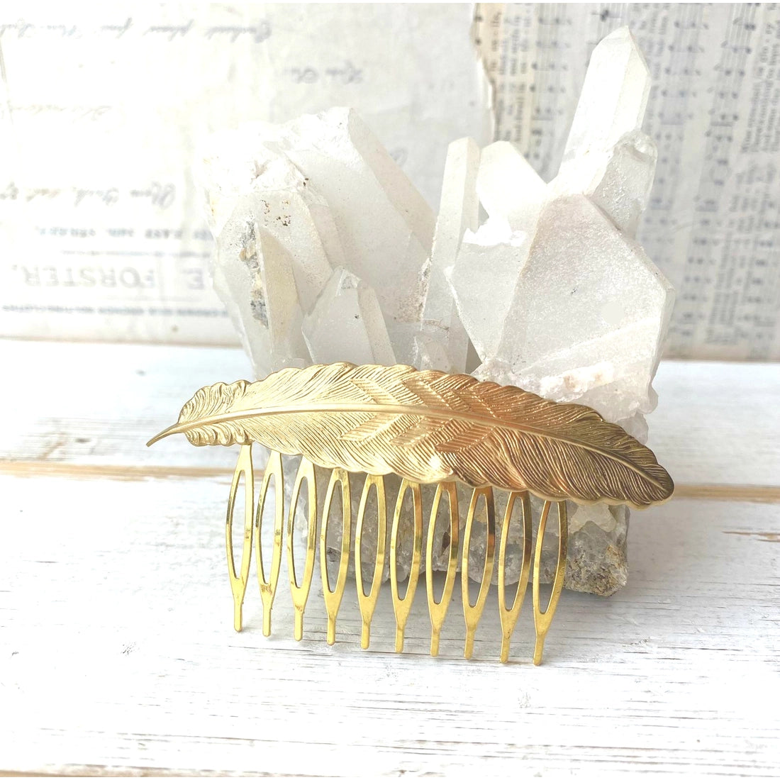 Large Gold Feather Hair Comb