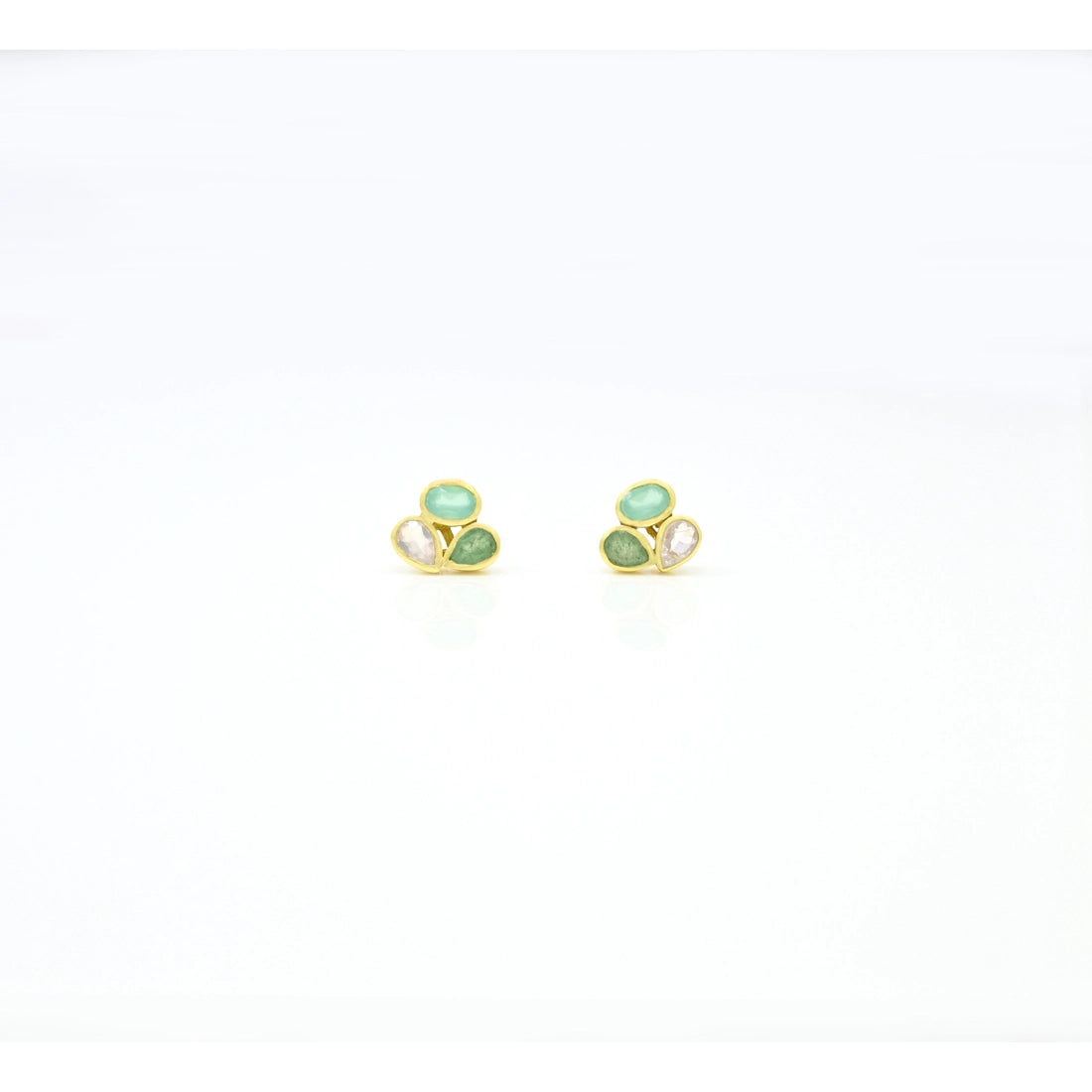 Ear Studs Green Aventurine & Rose Quartz Gold Silver 925, earrings