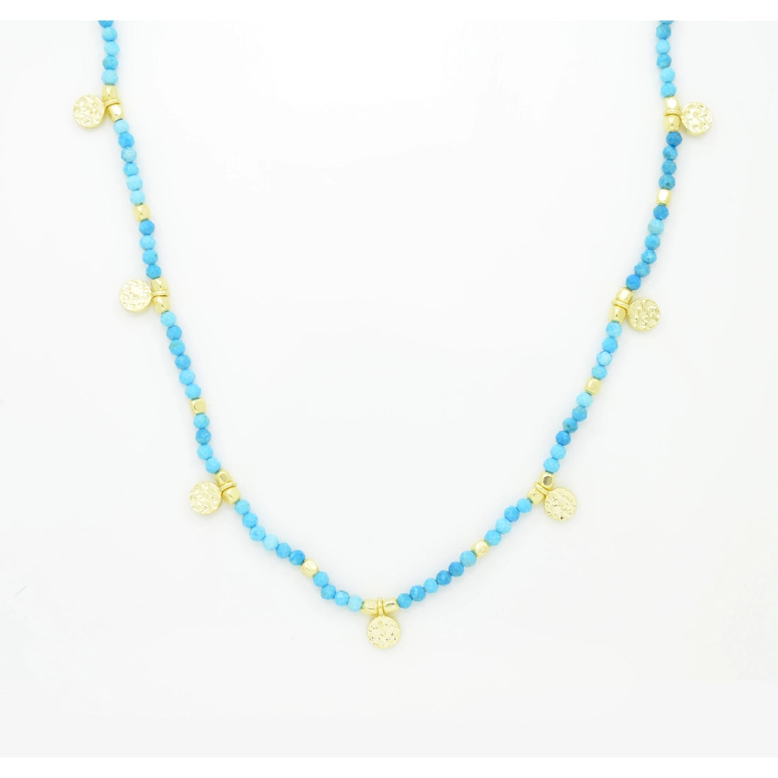 Blue Turquoise Beaded Gold Coin Necklace