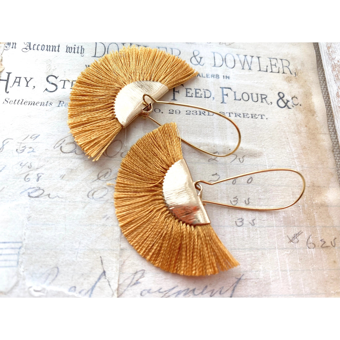 Gold Fringe Fan Tassel Earrings