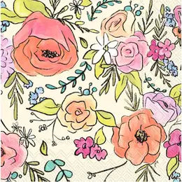 Pastel Flowered Cocktail Napkins, Flower Party