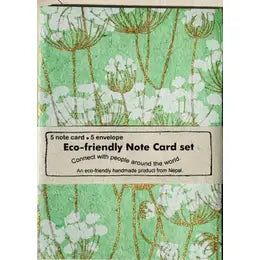Note Card, Green with White Flowers
