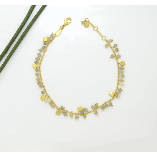 Labradorite Beaded Gold Charm Coin Bracelet