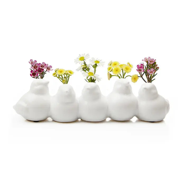 Birds Flower Pot, White ceramic, bud vase
