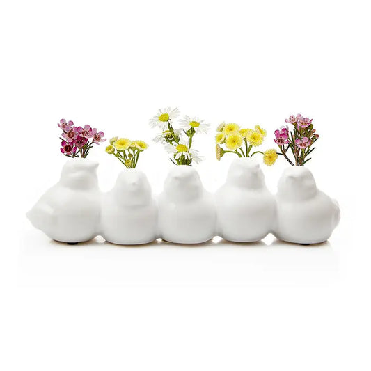 Sisken Birds Flower Pot, White ceramic, bud vase
