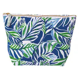 Navy and Green Leaf Pouch, cosmetic bag