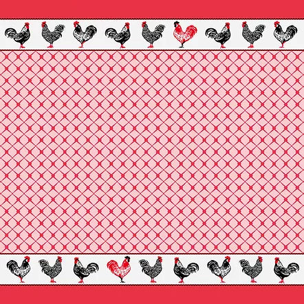 Towel with Roosters Border, red